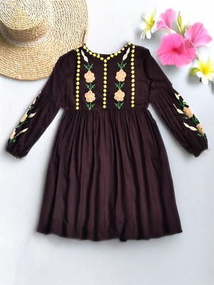 Bella Moda Girls Midi/Knee Length Casual Dress(Purple, 3/4 Sleeve)