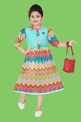 Senorita Fashion Indi Girls Below Knee Casual Dress(Light Blue, 3/4 Sleeve)