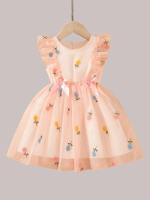 Radhakrishna Enterprise Baby Girls Midi/Knee Length Festive/Wedding Dress(Orange, Sleeveless)