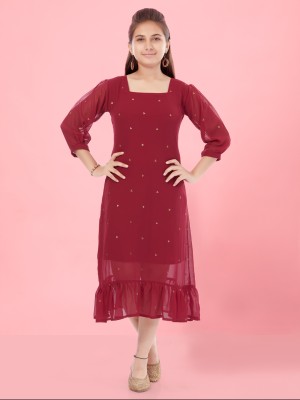 Aarika Indi Girls Below Knee Party Dress(Maroon, 3/4 Sleeve)