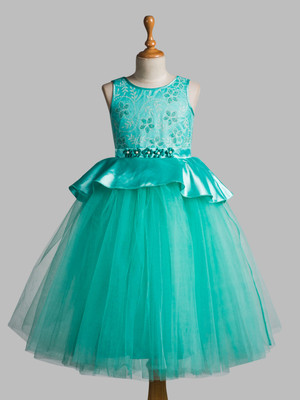 Toy Balloon Kids Girls Maxi/Full Length Party Dress(Green, Sleeveless)