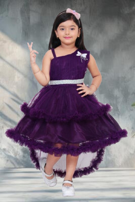 Ganapati Fashion Baby Girls Below Knee Party Dress(Purple, Sleeveless)