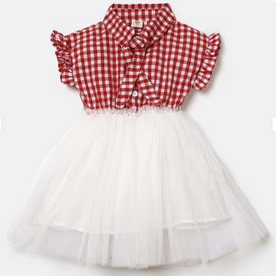 K CREATION Baby Girls Midi/Knee Length Casual Dress(Red, Short Sleeve)