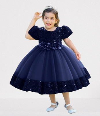kidzy dresses Girls Maxi/Full Length Party Dress(Blue, Short Sleeve)