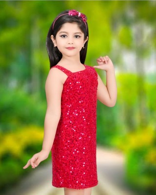 Mausam Mahek Baby Girls Above Knee Party Dress(Red, Sleeveless)