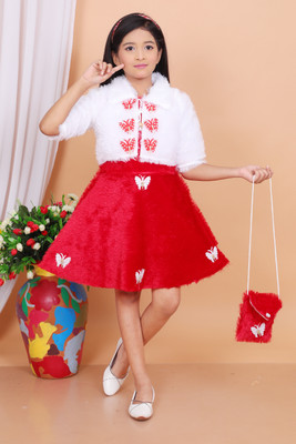Sekh Yeasin Dresses Indi Baby Girls Midi/Knee Length Party Dress(Red, 3/4 Sleeve)