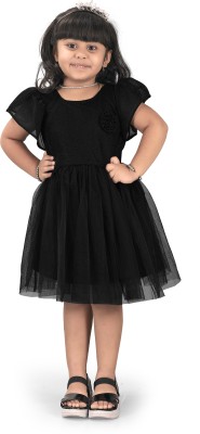 Veloni Baby Girls Midi/Knee Length Casual Dress(Black, Cap Sleeve)