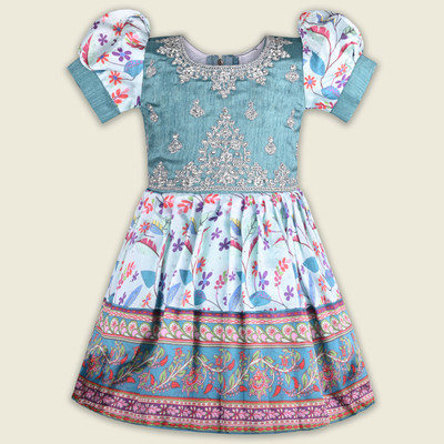 Wishkaro Baby Girls Midi/Knee Length Festive/Wedding Dress(Blue, Short Sleeve)