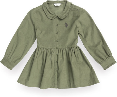 U.S. POLO ASSN. Girls Midi/Knee Length Casual Dress(Green, Full Sleeve)