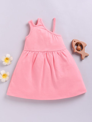 YK X Tinyo Girls Midi/Knee Length Casual Dress(Orange, Sleeveless)
