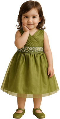 TotzTouch Baby Girls Midi/Knee Length Party Dress(Light Green, Sleeveless)