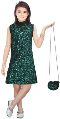 DADDYZ Girls Midi/Knee Length Casual Dress(Green, Sleeveless)