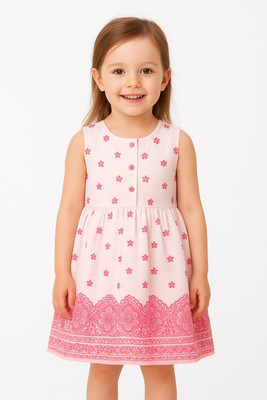 Corazon Indi Girls Midi/Knee Length Casual Dress(Green, Red, Sleeveless)