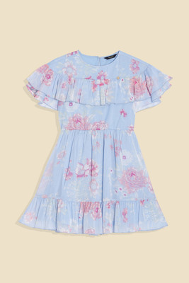Allen Solly Girls Midi/Knee Length Casual Dress(Blue, Short Sleeve)