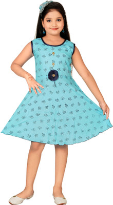 APNA ANDAAZ Indi Girls Midi/Knee Length Casual Dress(Multicolor, Sleeveless)
