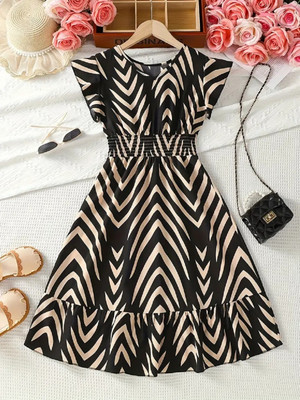 Miss & Chief Girls Midi/Knee Length Party Dress(Black, Cap Sleeve)