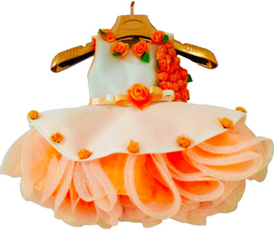 aruna creation Baby Girls Midi/Knee Length Party Dress(Orange, Sleeveless)