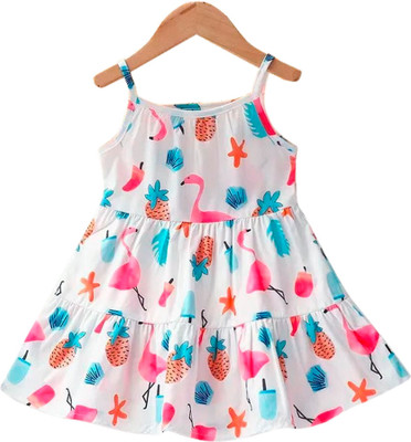 AKD FASHION Indi Girls Midi/Knee Length Party Dress(White, Short Sleeve)