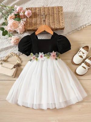 MANSI FASHION Indi Baby Girls Midi/Knee Length Party Dress(Black, Short Sleeve)