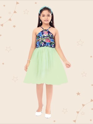 Kidotsav Indi Girls Midi/Knee Length Party Dress(Green, Half Sleeve)