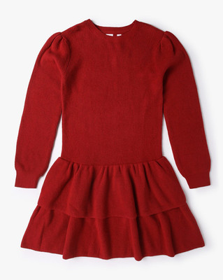 GAP Girls Midi/Knee Length Casual Dress(Red, Full Sleeve)