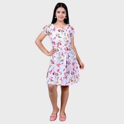 NEYSA Girls Midi/Knee Length Casual Dress(White, Short Sleeve)