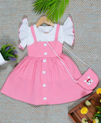 Elegant Attire Girls Midi/Knee Length Festive/Wedding Dress(Pink, Fashion Sleeve)