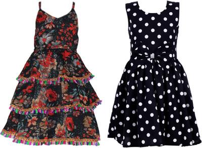 Miranga Girls Below Knee Casual Dress(Multicolor, Sleeveless)