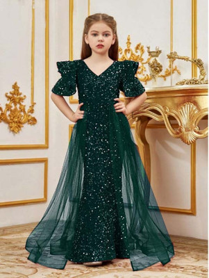 Mastienterprise Girls Maxi/Full Length Party Dress(Green, Half Sleeve)