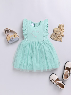 Mom's Love Indi Baby Girls Below Knee Casual Dress(Green, Short Sleeve)