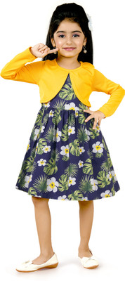 FUNSHINE Indi Girls Midi/Knee Length Casual Dress(Dark Blue, Full Sleeve)