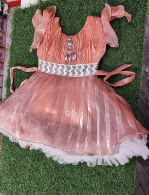 New Gudiya Baby Girls Midi/Knee Length Party Dress(Gold, Short Sleeve)