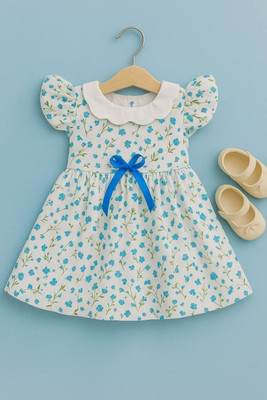 Elite attire Indi Baby Girls Above Knee Party Dress(White, Blue, Short Sleeve)