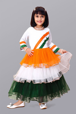 satyamfab Girls Maxi/Full Length Casual Dress(White, 3/4 Sleeve)