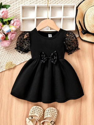 UNIQUEEE Girls Above Knee Party Dress(Black, Short Sleeve)