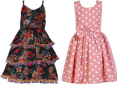 HEAVENS CREATIONS Girls Below Knee Casual Dress(Brown, Sleeveless)