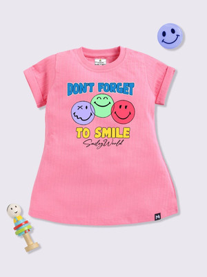 YK X Minute Mirth Girls Above Knee Casual Dress(Pink, Short Sleeve)