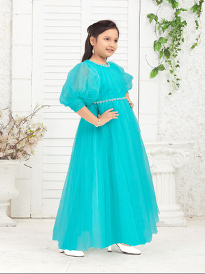 Aarika Indi Girls Maxi/Full Length Party Dress(Light Green, 3/4 Sleeve)