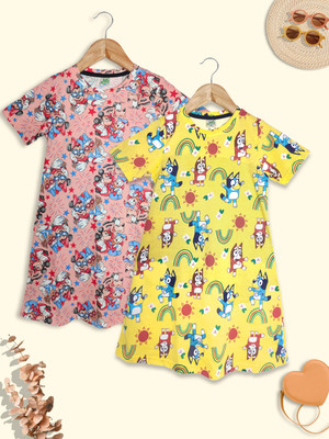 JILZ Girls Midi/Knee Length Casual Dress(Multicolor, Short Sleeve)