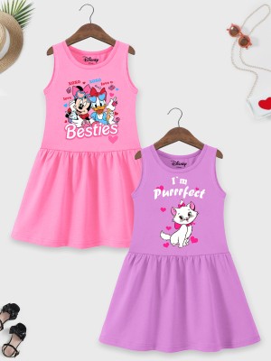 YK Disney Girls Midi/Knee Length Casual Dress(Multicolor, Sleeveless)