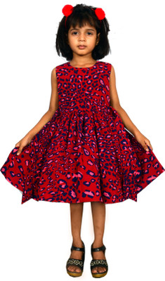 ZAMIA ENTERPRISES Girls Midi/Knee Length Casual Dress(Maroon, Sleeveless)