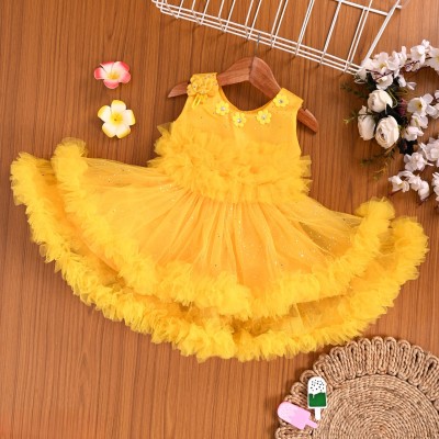New Ekta Dresses Baby Girls Midi/Knee Length Party Dress(Yellow, Sleeveless)