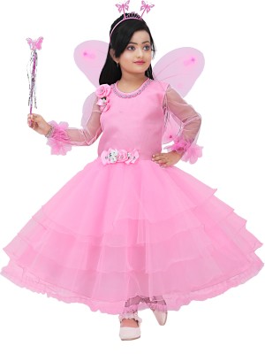 Zenat Girls Maxi/Full Length Party Dress(Pink, Sleeveless)