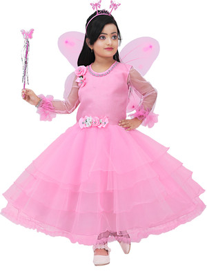 apna collection Girls Maxi/Full Length Party Dress(Pink, Full Sleeve)
