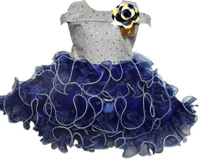 ARUNA CREATIONn Baby Girls Midi/Knee Length Party Dress(Blue, Grey, Sleeveless)