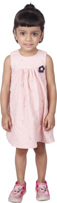 minor muffets Girls Above Knee Casual Dress(Pink, Sleeveless)