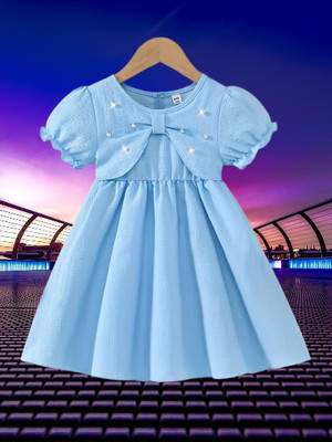 Aakruti Creation Indi Girls Midi/Knee Length Party Dress(Blue, Short Sleeve)