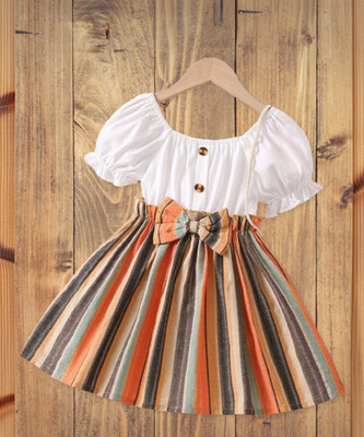 Sisa sales Girls Midi/Knee Length Casual Dress(Orange, Half Sleeve)