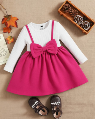 FERISHA CLOTHING Indi Baby Girls Below Knee Casual Dress(White, Full Sleeve)