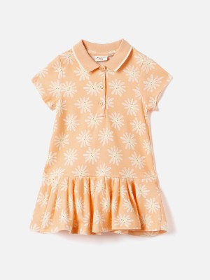 JUNIORS by Babyshop Baby Girls Midi/Knee Length Casual Dress(Orange, Short Sleeve)